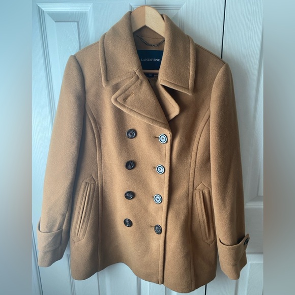 Lands' End Jackets & Blazers - LANDS’ END Camel Wool Blend Classy Preppy Short Peacoat SZ 10P
